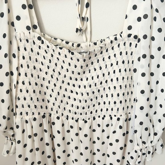 NWT Reformation Zaria Smocked Bodice Polka Dot Mini Dress in Portofino - Picture 5 of 10